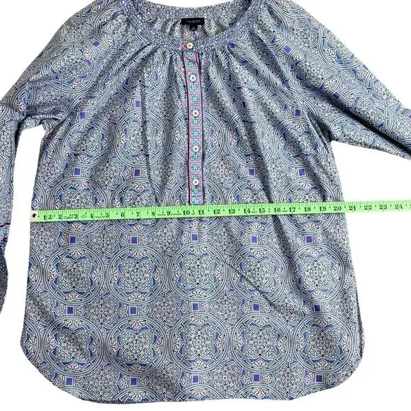 Talbots Popover Top Blue Kaleidoscope Pattern Preppy Boho Women’s Size /M - Picture 8 of 12